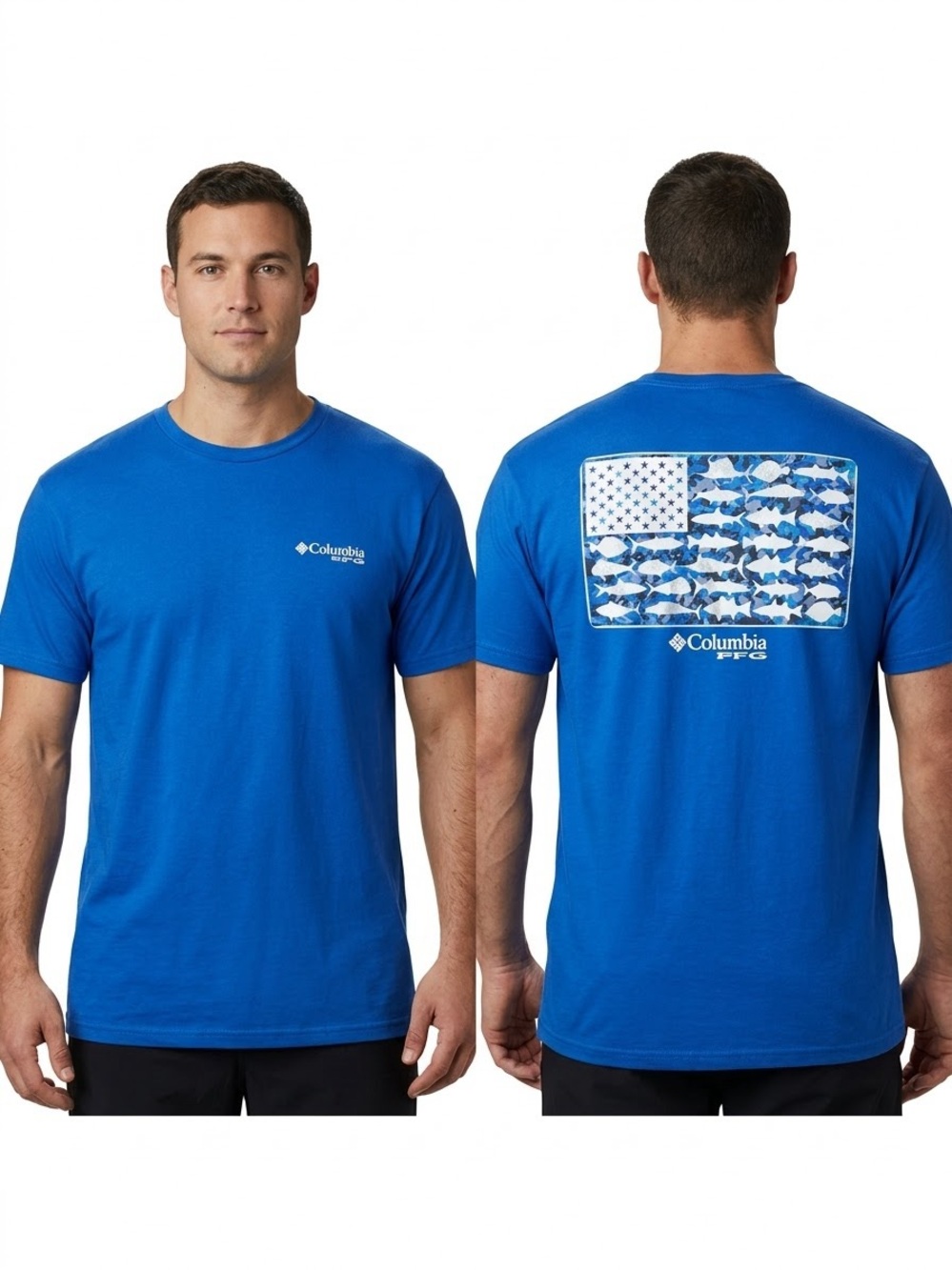 Columbia PFG Men’s Fish Flag Graphic T-Shirt Fishing Short Sleeve Tee